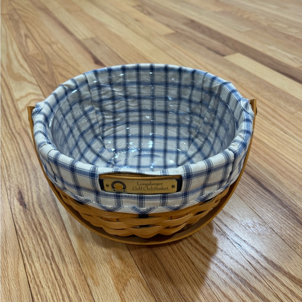 Longaberger 2002 Golf Club Basket with Blue Plaid Liner Plastic Protector